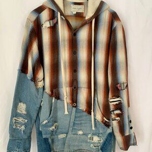 GREG LAUREN 50/50 Zuma Vintage Denim Baja Flannel Hoodie XL Size 4